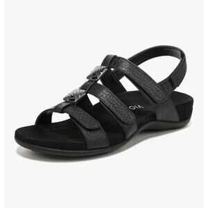 Vionic Amber Black Leather Croc Strappy Comfort Sandal New Size 6.5 Orthopedic